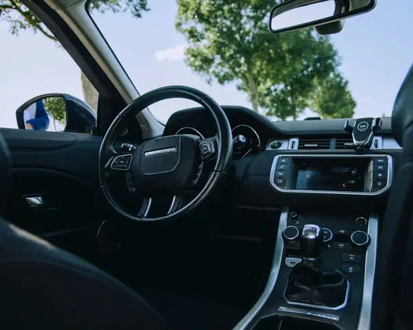 Range Rover Evoque cabin interior, premium event-day vehicle